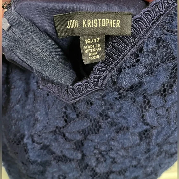 Plus Size Navy Blue Handkerchief / Asymmetrical Dress w Rhinestones Belted Front - Picture 3 of 6